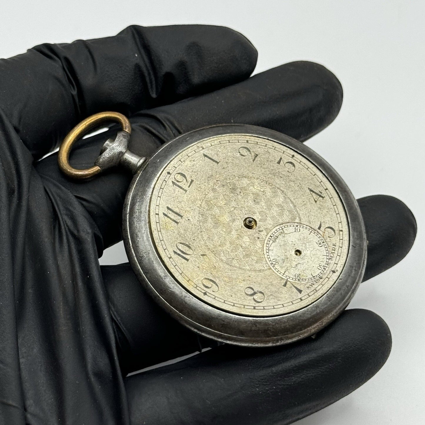 50mm Vintage Gun Metal Grey Mystery Nice Movement Pocket Watch FOR PARTS