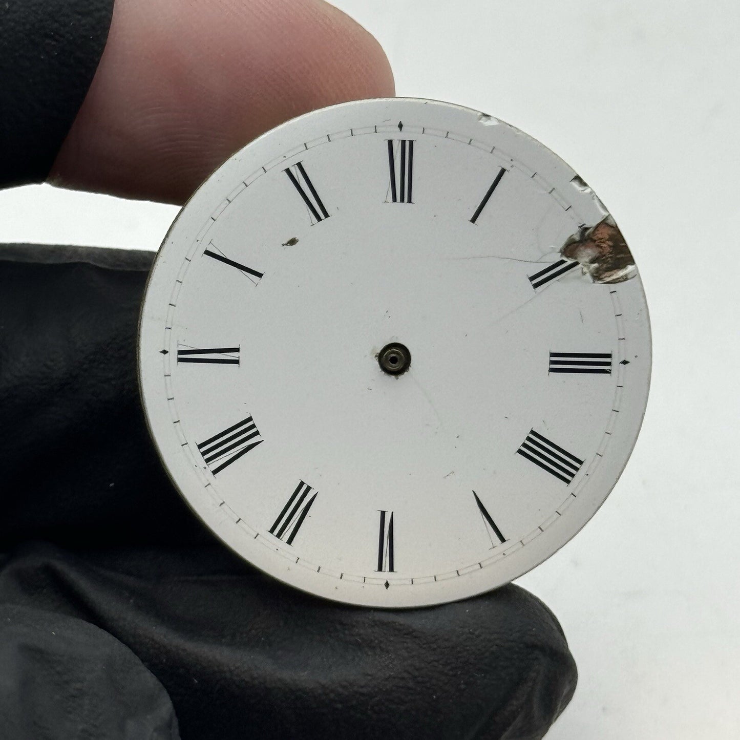 33.9mm Partial Porcelain Dial Cylinder Pocket Watch Movement FOR PARTS