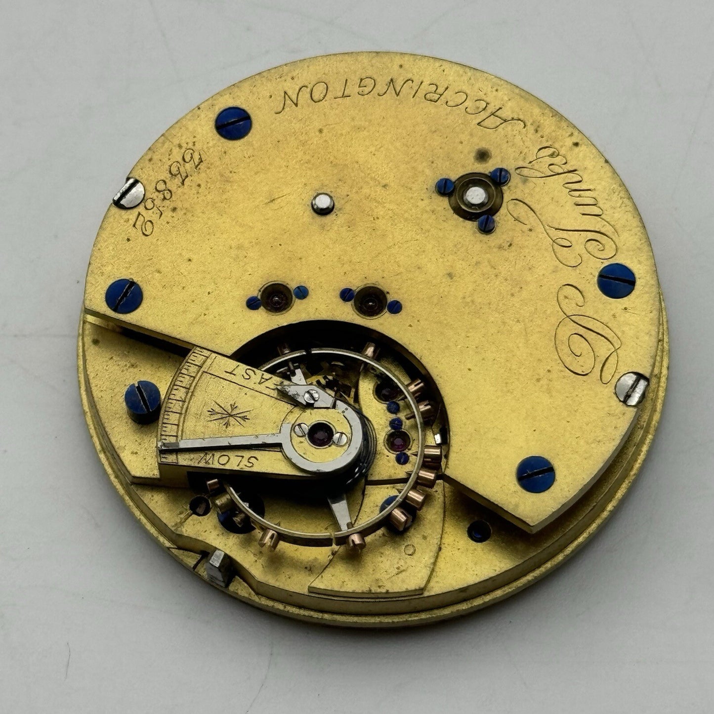 47.2mm Manual Wind Antique D Tunks Accrington Pocket Watch Movement FOR PARTS