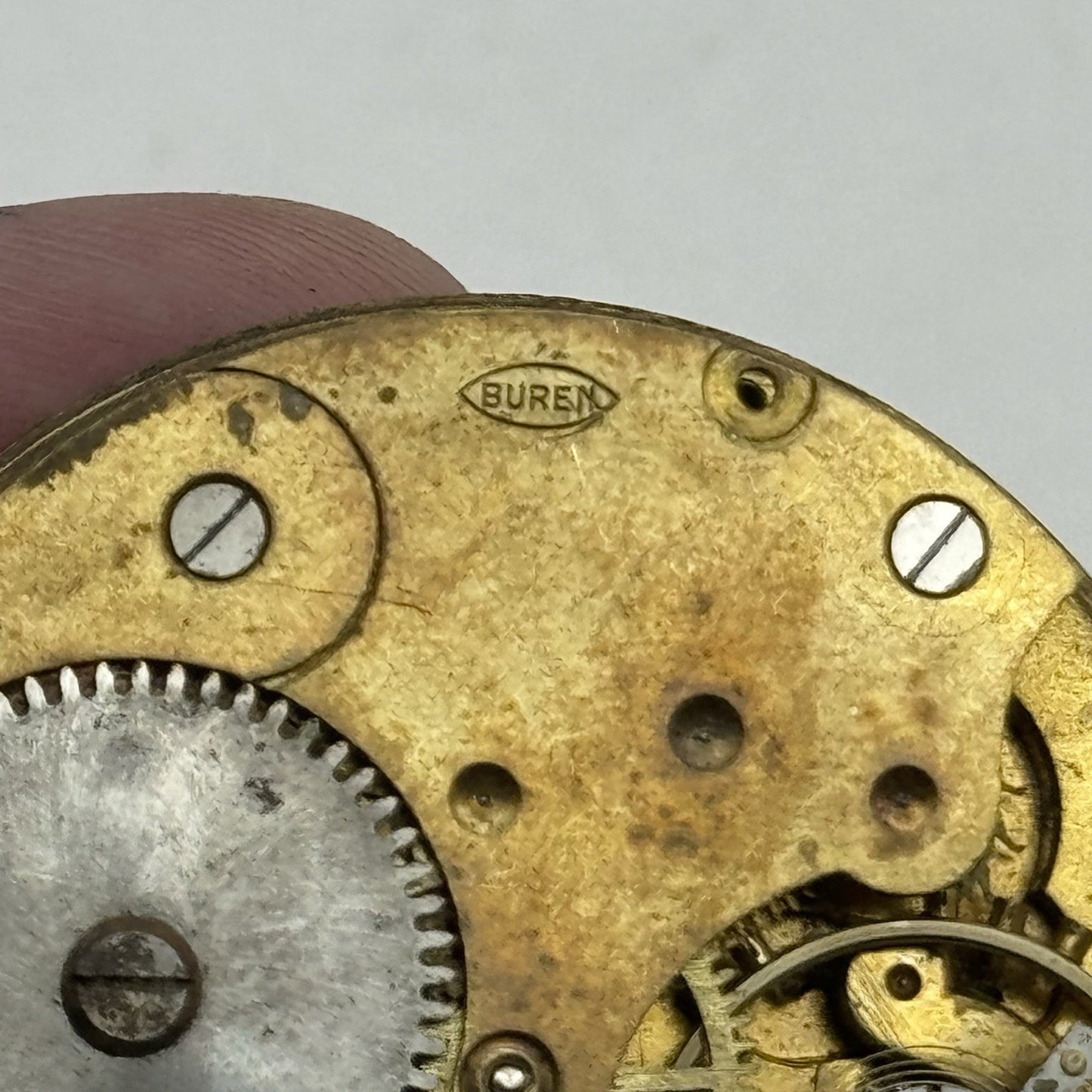 42.8mm Interesting Vintage Buren Pocket Watch Movement PARTS REPAIR SPARES