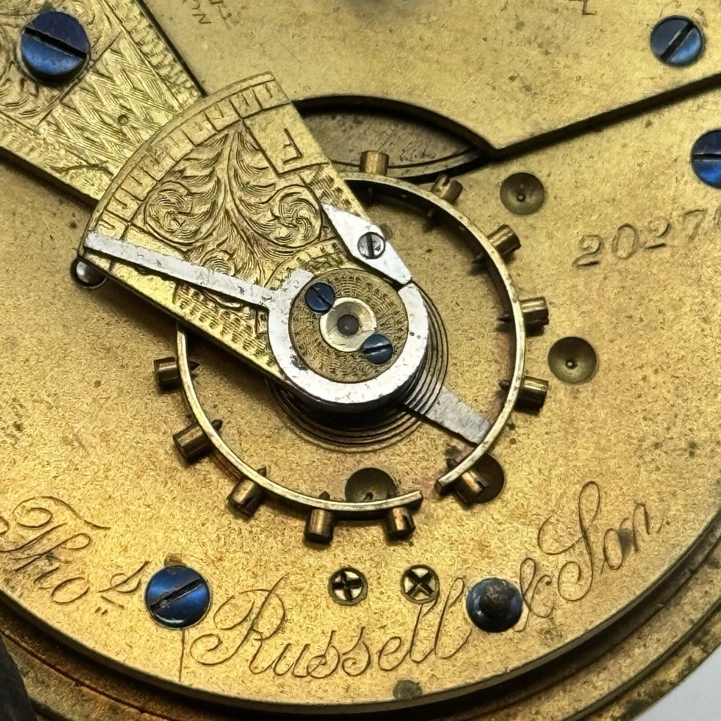 50mm Antique Thomas Russell & Son English Lever Pocket Watch Movement FOR PARTS