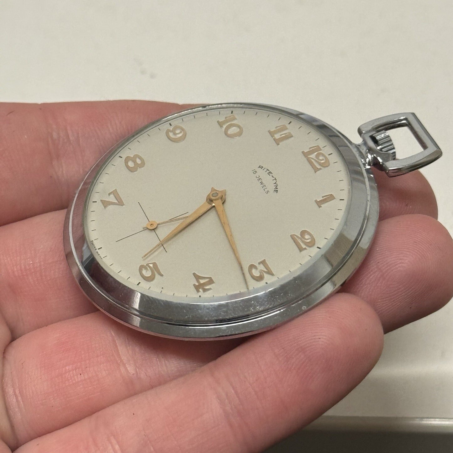 49mm Vintage NEW OLD STOCK Rite - Tyme Open Face Subdial Pocket Watch TO SERVICE