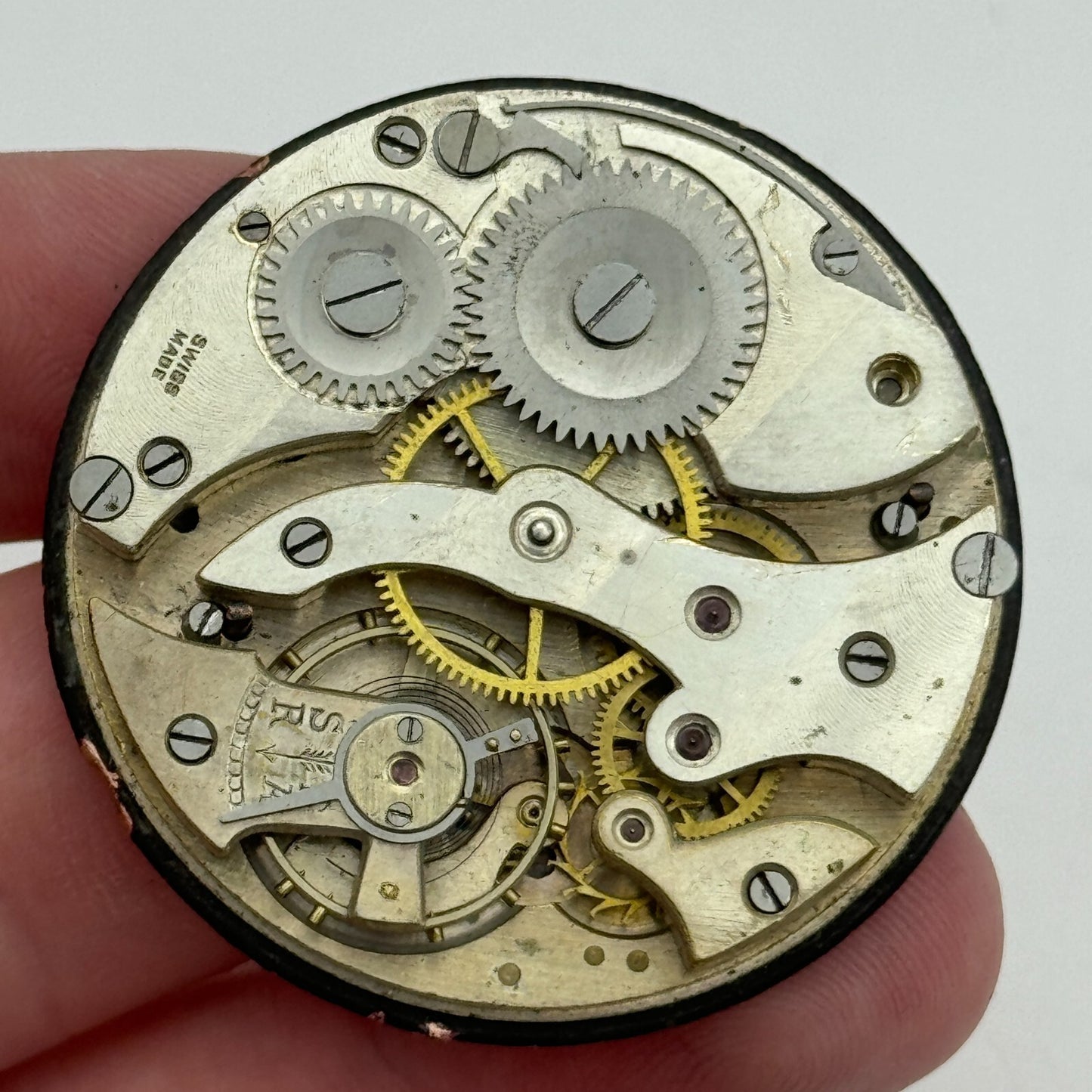 42.5mm Vintage Swiss Open Face Balance Intact Pocket Watch Movement PARTS SPARES