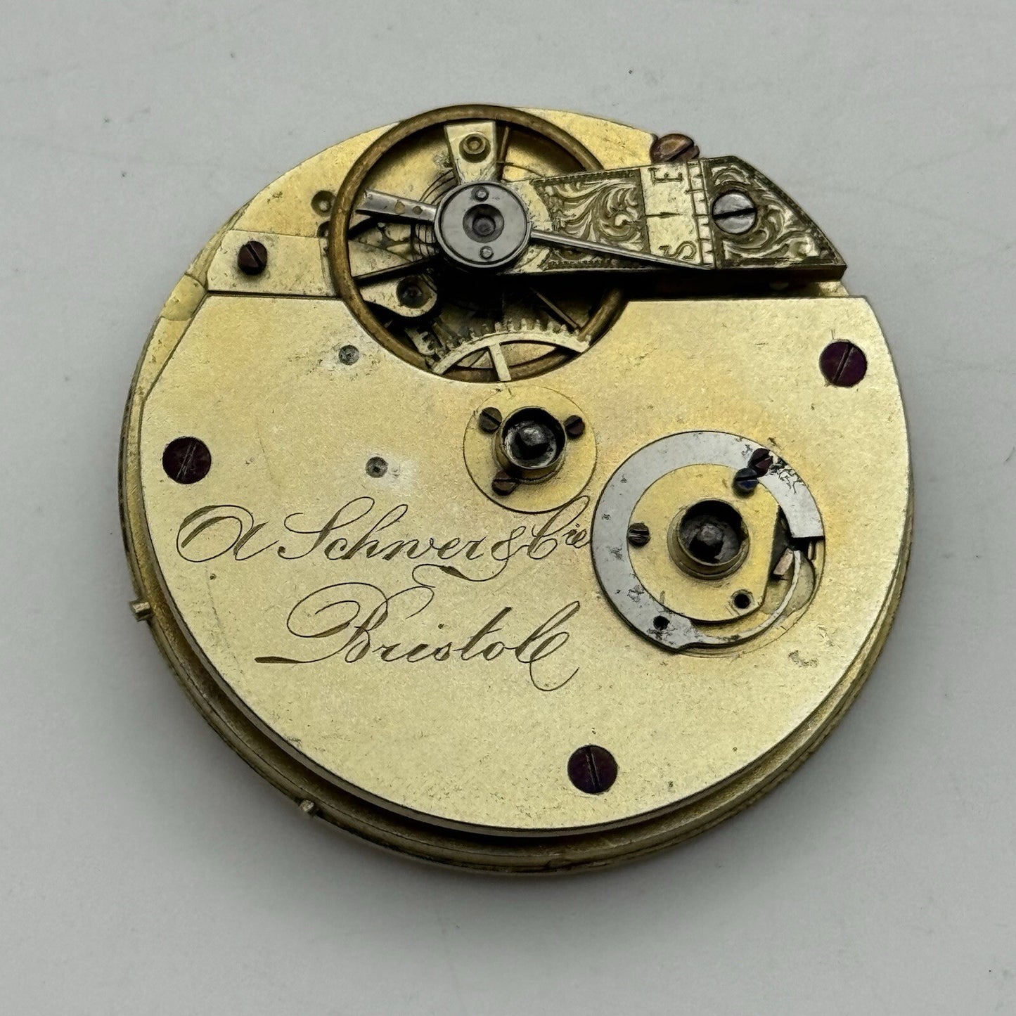 40.4mm Manual Wind A Schwer & Cie Bristol Pocket Watch Movement FOR PARTS