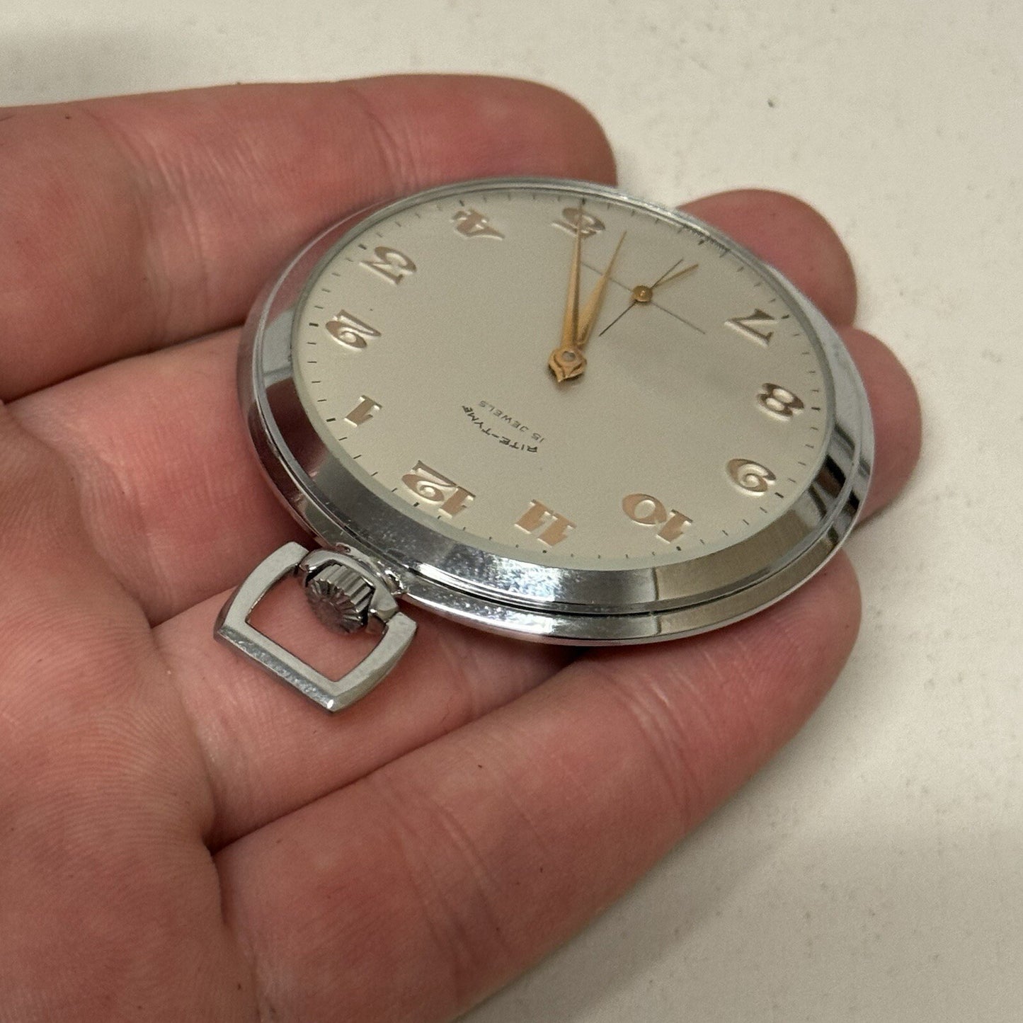 49mm Vintage NEW OLD STOCK Rite - Tyme Open Face Subdial Pocket Watch TO SERVICE