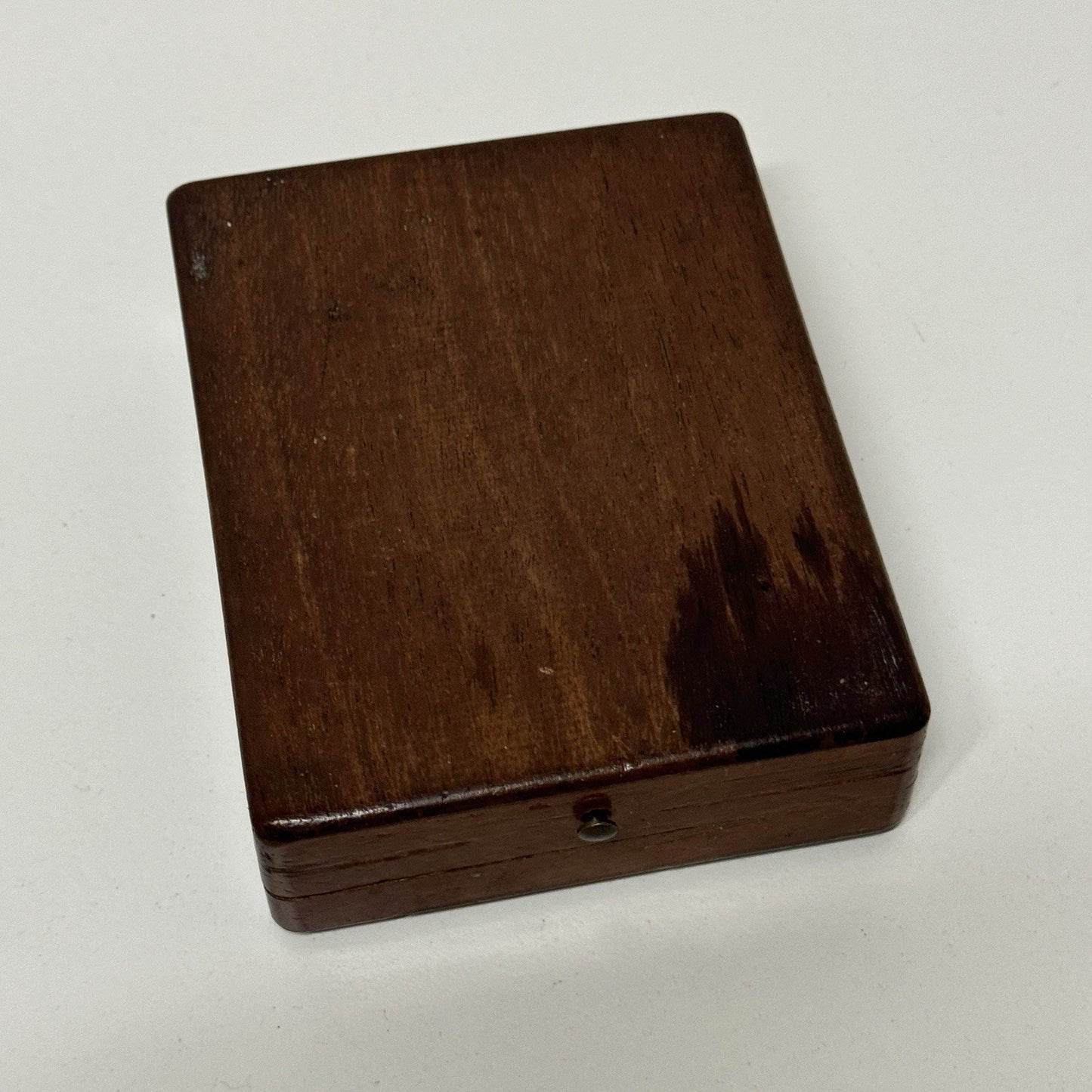 8cm x 10.5cm Antique Wooden Pocket Watch Box Purple Velvet Interior To Restore