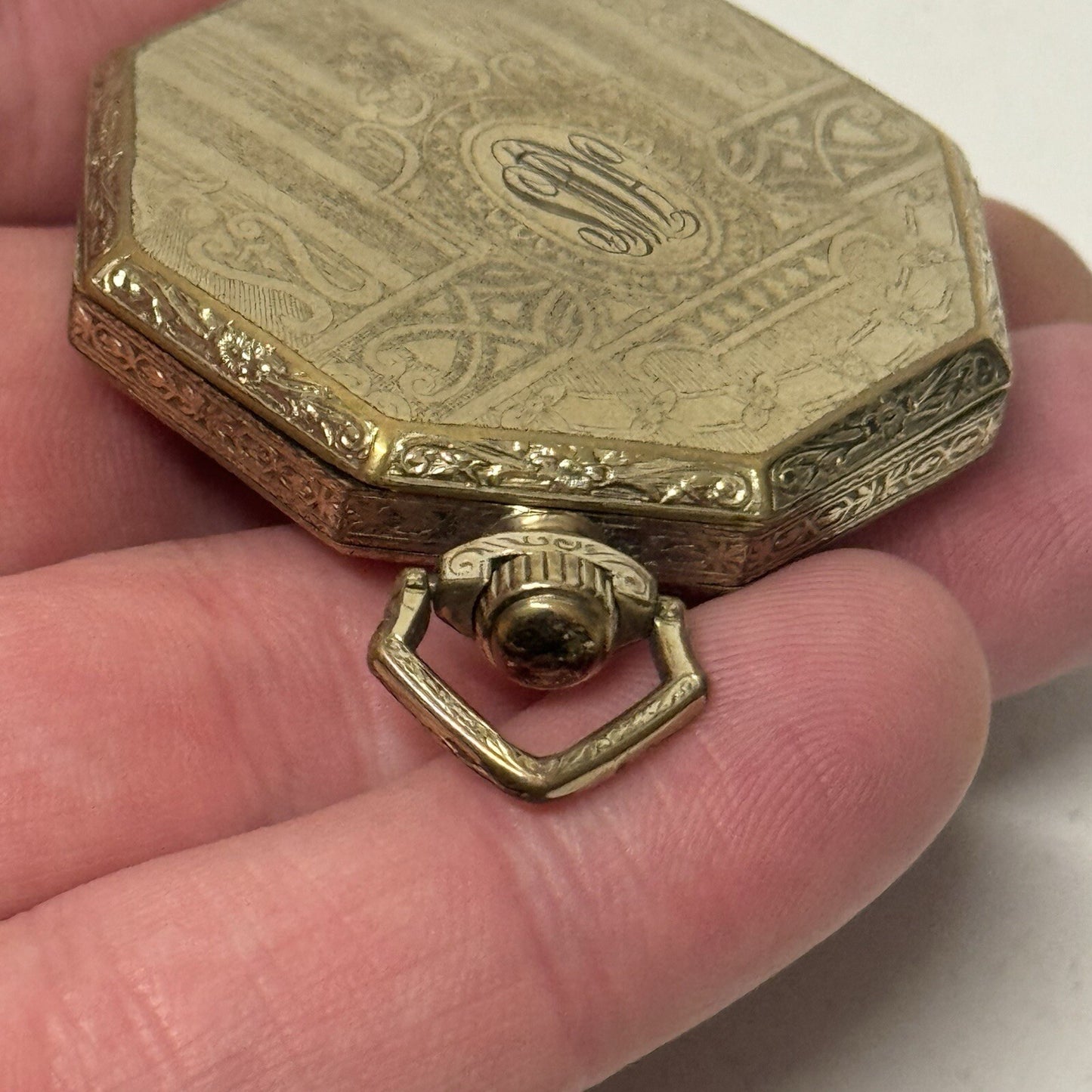 43mm WORKING Vintage Gold Filled York Octagonal Nawco Challenge Pocket Watch