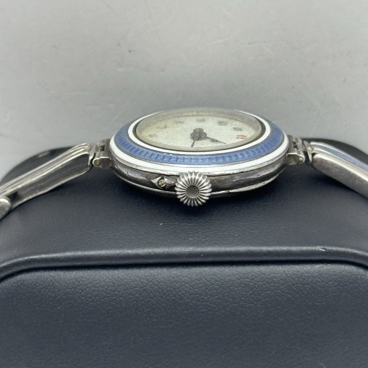 Pin Set Vintage Blue Enamel Sterling Silver 925 Ladies Trench Watch TO RESTORE