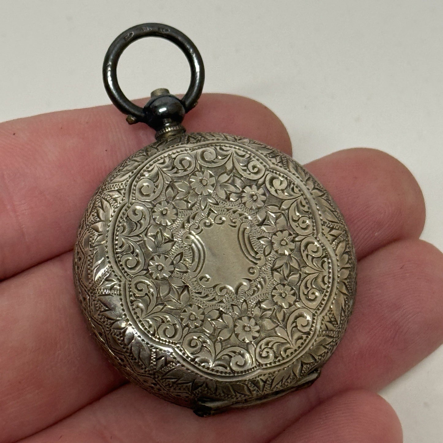 Antique Sterling Silver Patterned Dial Cylinder Pocket Watch & Outer Case PARTS