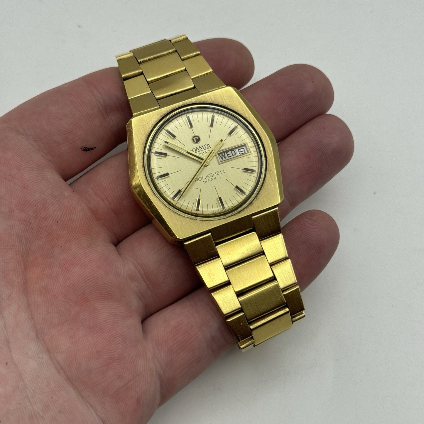 39mm Men’s Roamer Rockshell Mark I Automatic Day Date Watch Runs RESTORE