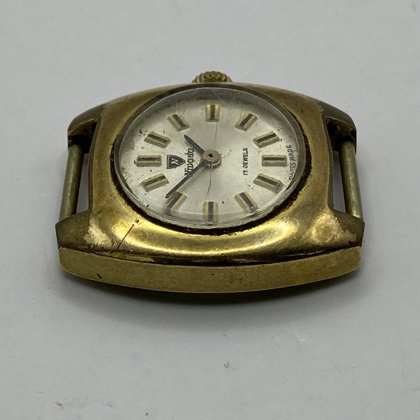 24mm Ladies Manual Wind Nivada Gold Plated Watch Head RUNS FOR PARTS TO RESTORE