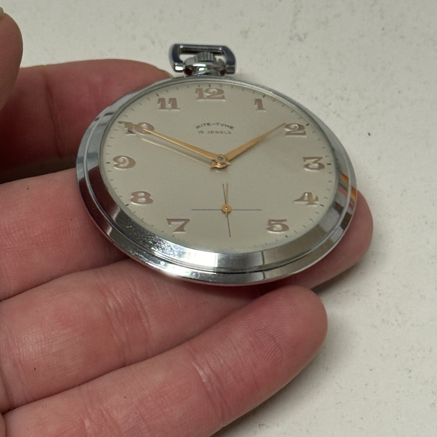 49mm Vintage NEW OLD STOCK Rite - Tyme Open Face Subdial Pocket Watch TO SERVICE