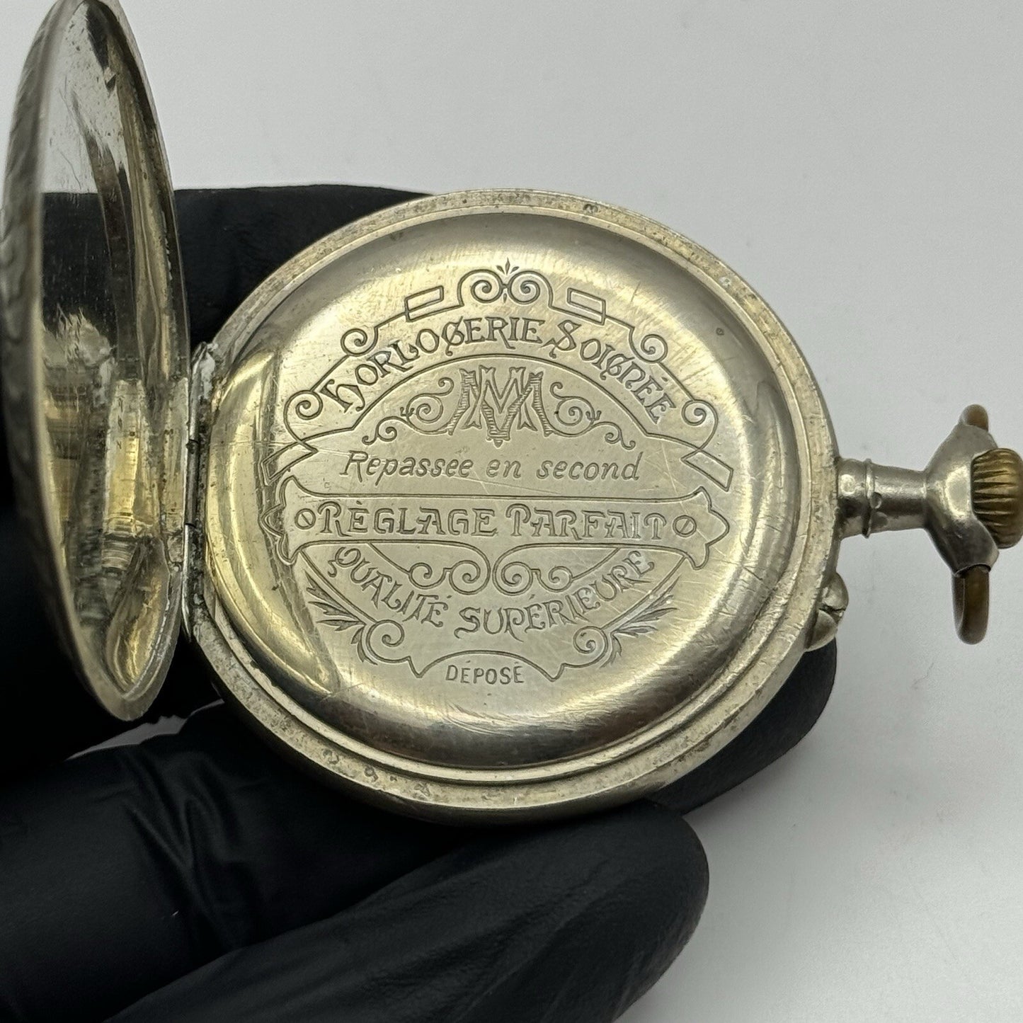 50mm Runs But Stops Antique Art Deco Case Pin Set Argentan Quality Pocket Watch