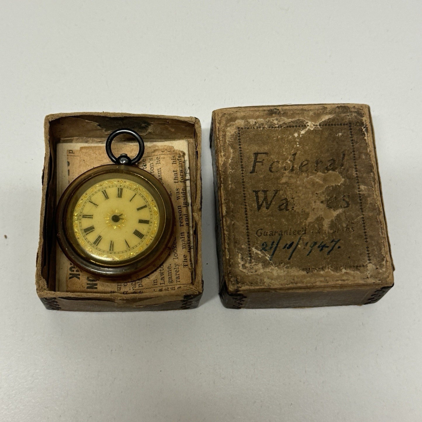 Antique Sterling Silver Patterned Dial Cylinder Pocket Watch & Outer Case PARTS