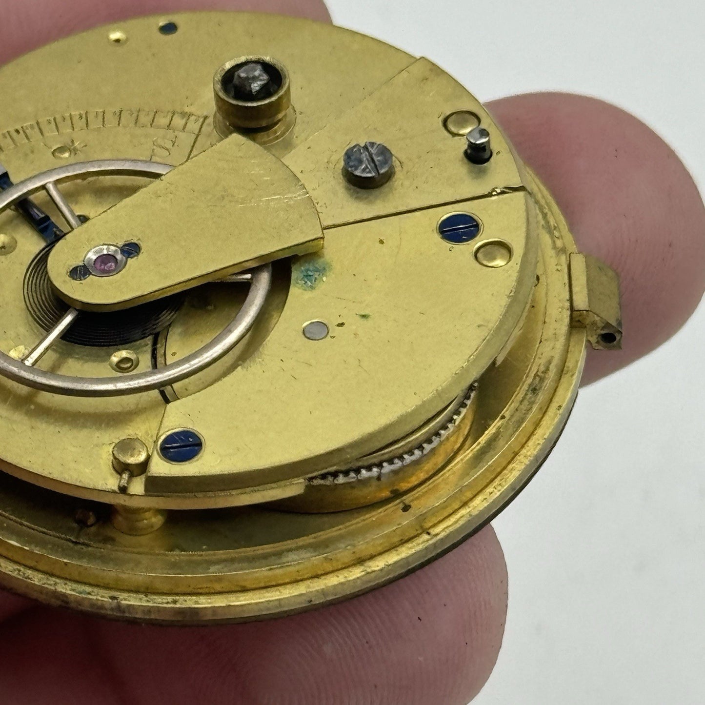 43mm Antique Fusee Good Balance Pocket Watch Movement - Chain Present PARTS