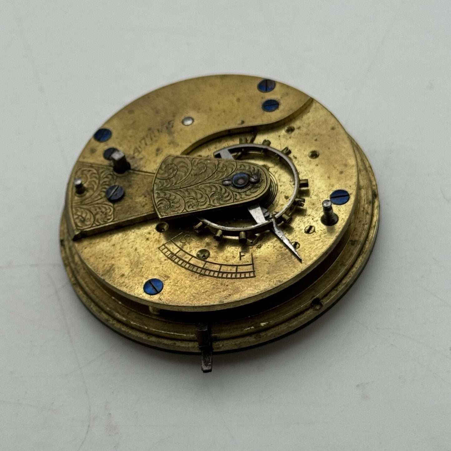 46.5mm Unidentified Pocket Watch Movement Roman Numerals Dial FOR PARTS