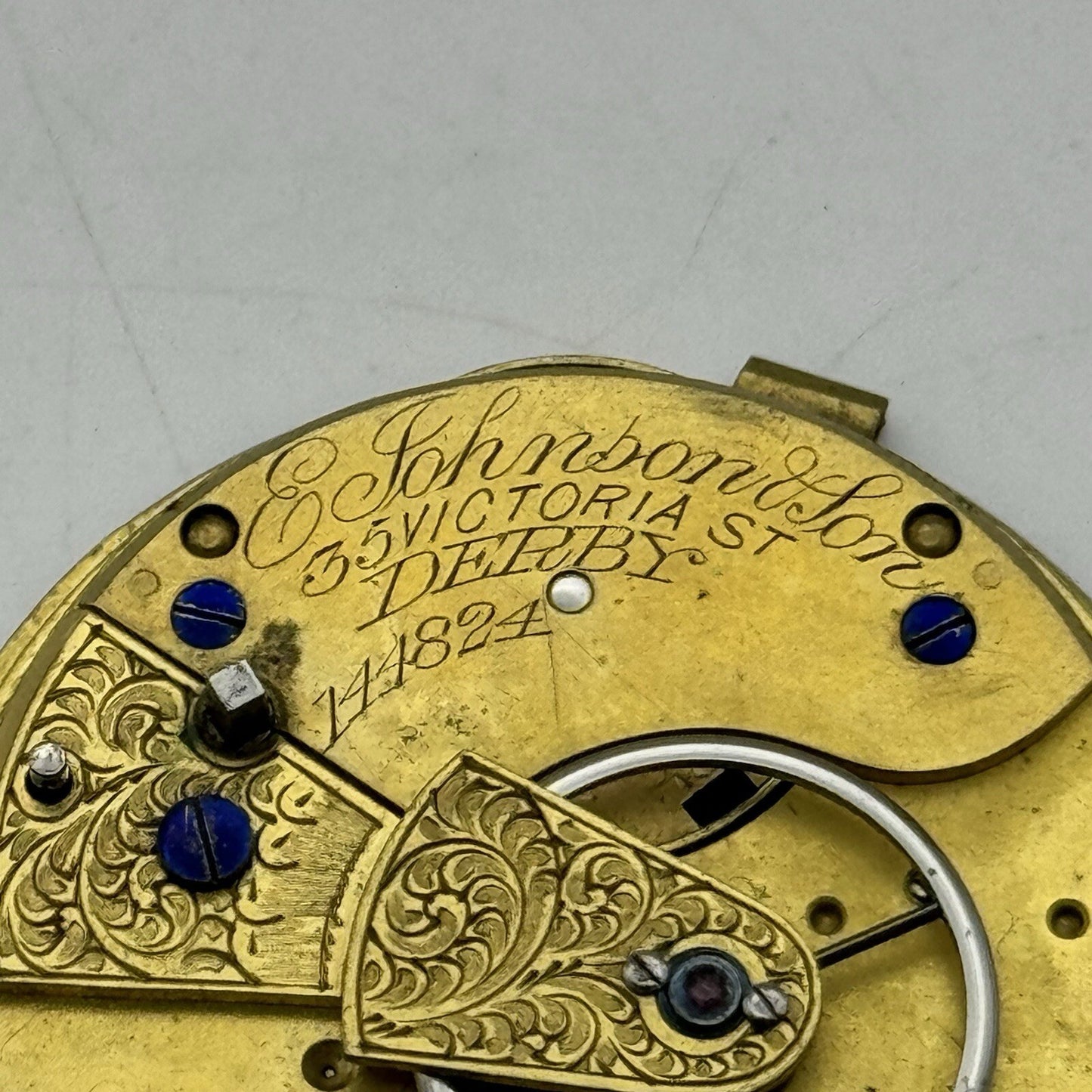 43mm Manual Wind E Johnson & Son Derby Pocket Watch Movement Dial FOR PARTS