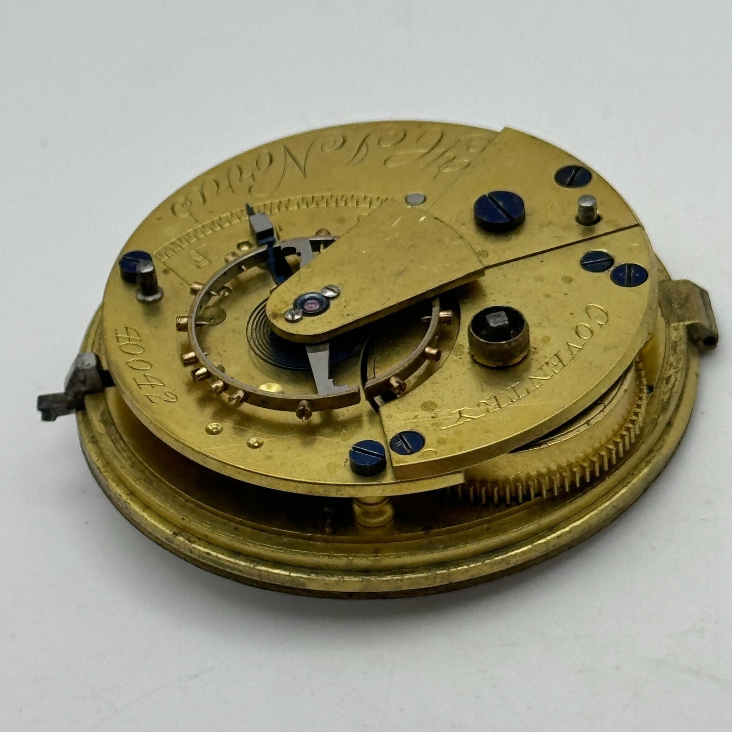 44.6mm Antique H J Norris Coventry Balance Intact Pocket Watch Movement PARTS