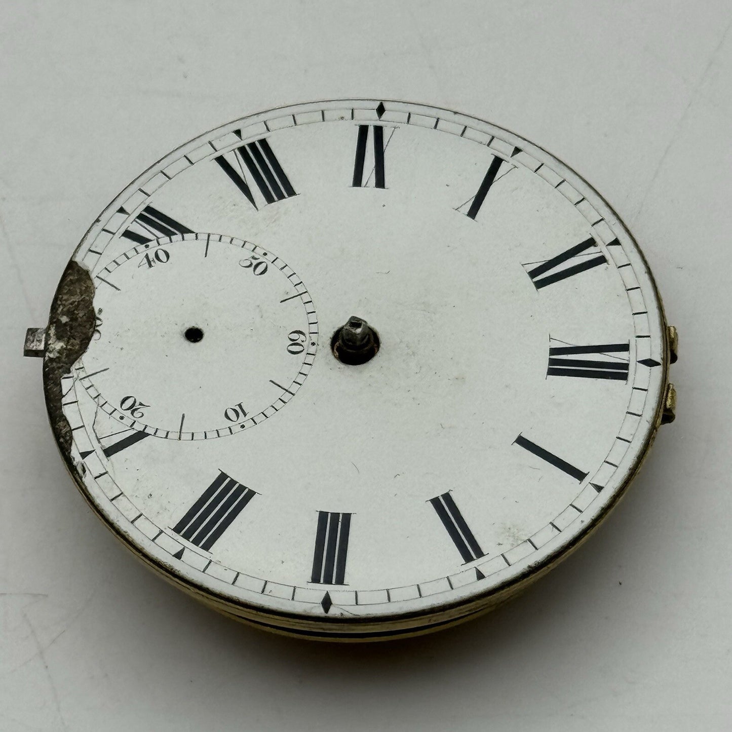 47.8mm Unidentified London Pocket Watch Movement Roman Numerals Dial FOR PARTS