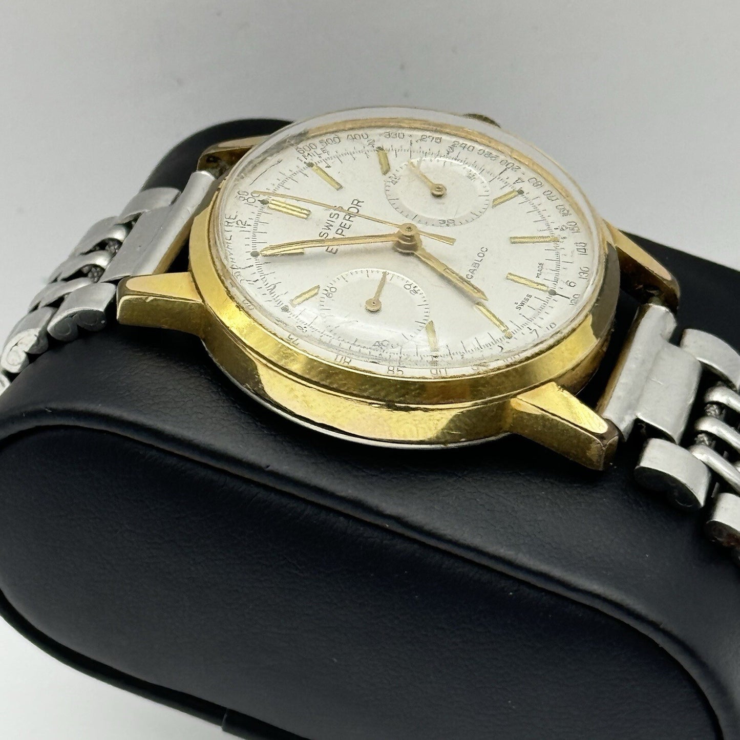 Vintage Swiss Emperor Valjoux 7730 Chronograph Watch Ollech & Wajs TO RESTORE