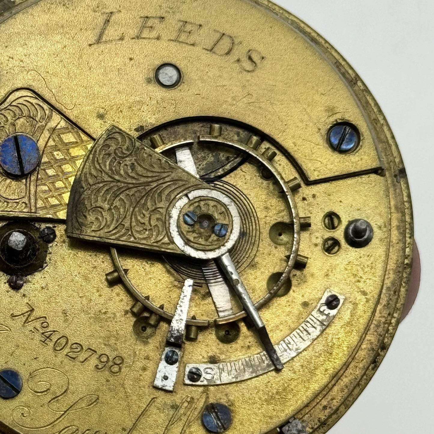 50mm A Yewdall Leeds English Fusee Pocket Watch Movement - Chain Present PARTS