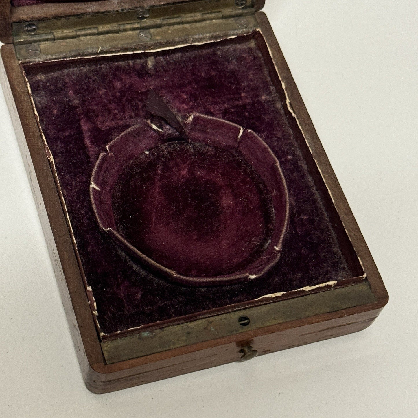 8cm x 10.5cm Antique Wooden Pocket Watch Box Purple Velvet Interior To Restore