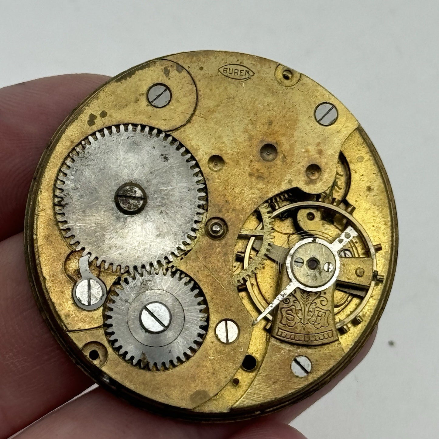 42.8mm Interesting Vintage Buren Pocket Watch Movement PARTS REPAIR SPARES