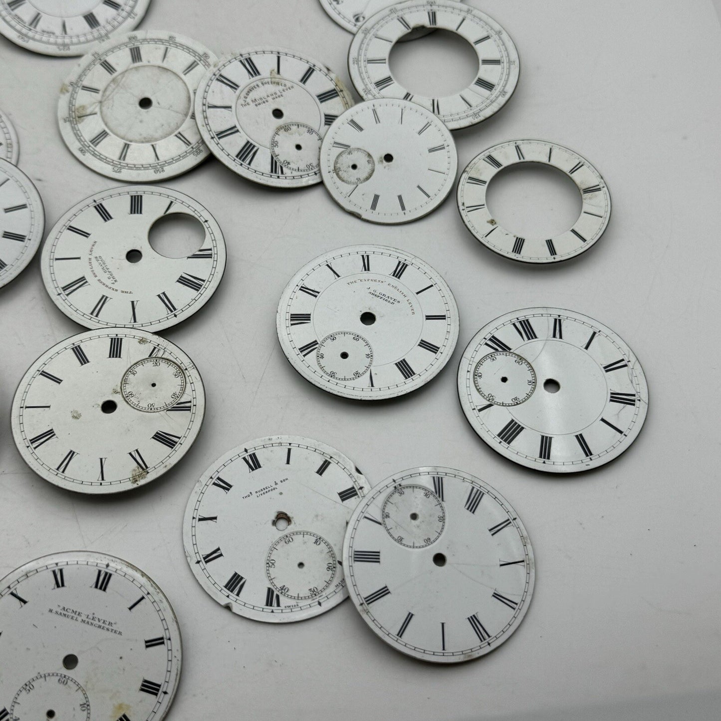 Large Job Lot Of 30- 40 X Pocket Watch Dials Only Spares / Repairs Watchmakers
