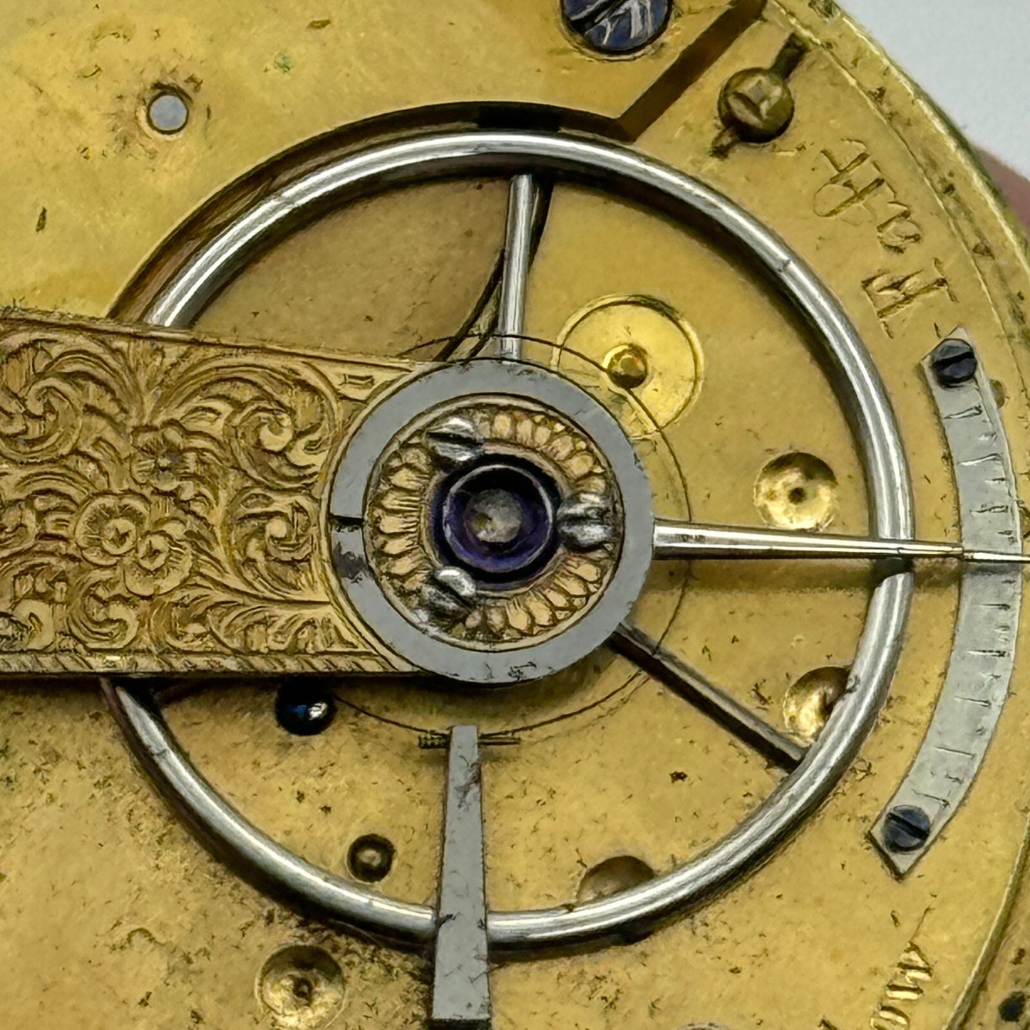 44.3mm Antique Unidentified Fusee Balance Intact Pocket Watch Movement PARTS