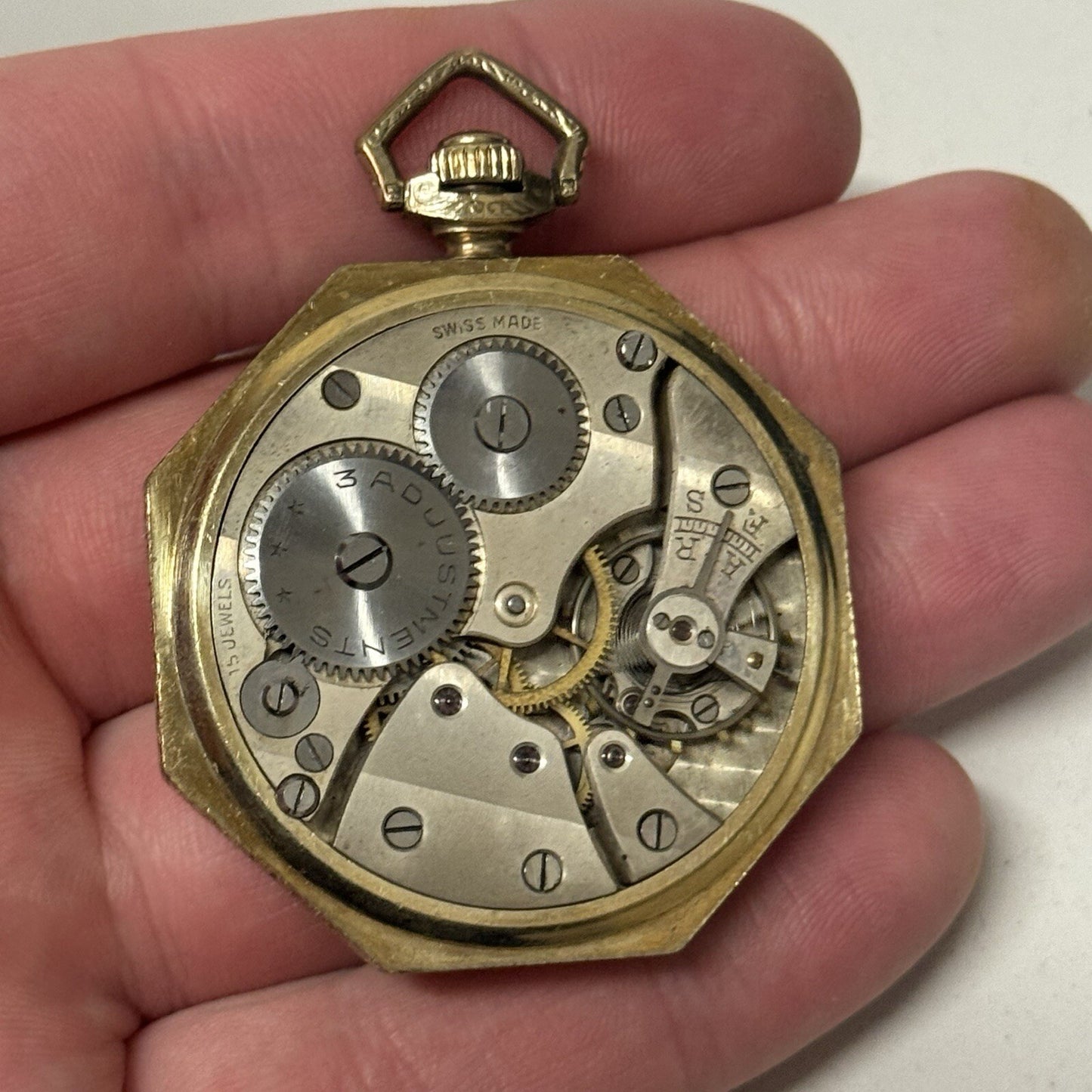 43mm WORKING Vintage Gold Filled York Octagonal Nawco Challenge Pocket Watch