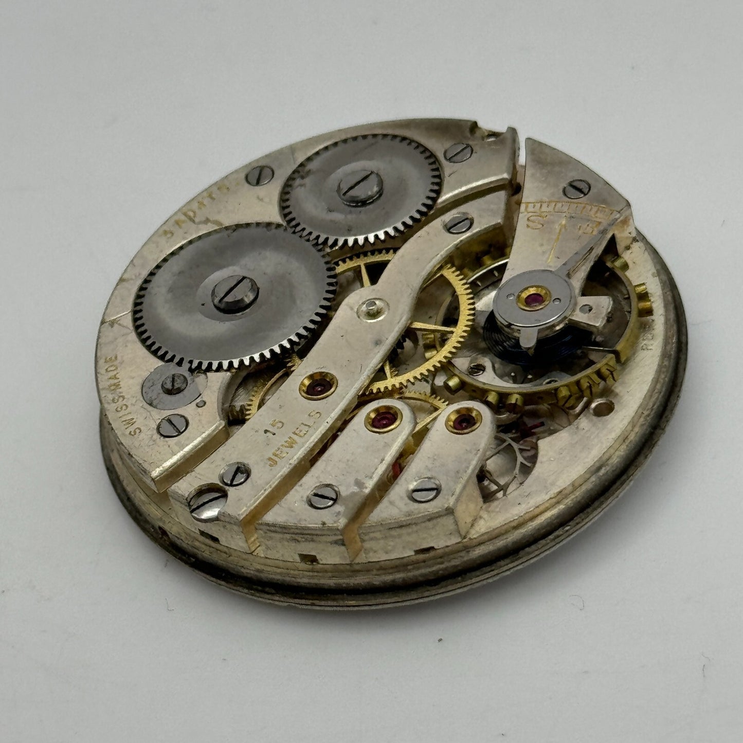 43mm Cyma Ref 919 Tavannes 15 Jewels Open Face Swiss Pocket Watch Movement PARTS
