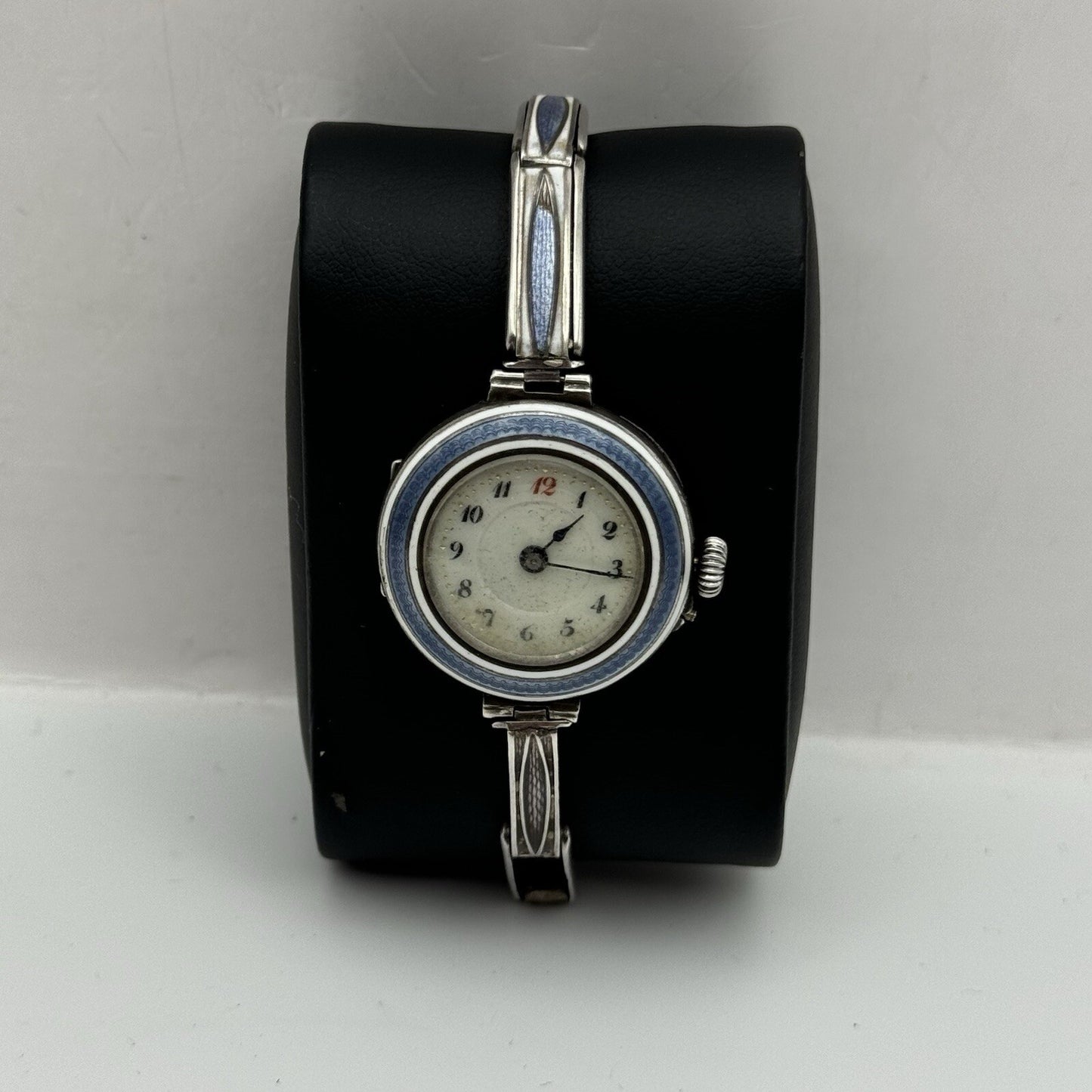 Pin Set Vintage Blue Enamel Sterling Silver 925 Ladies Trench Watch TO RESTORE