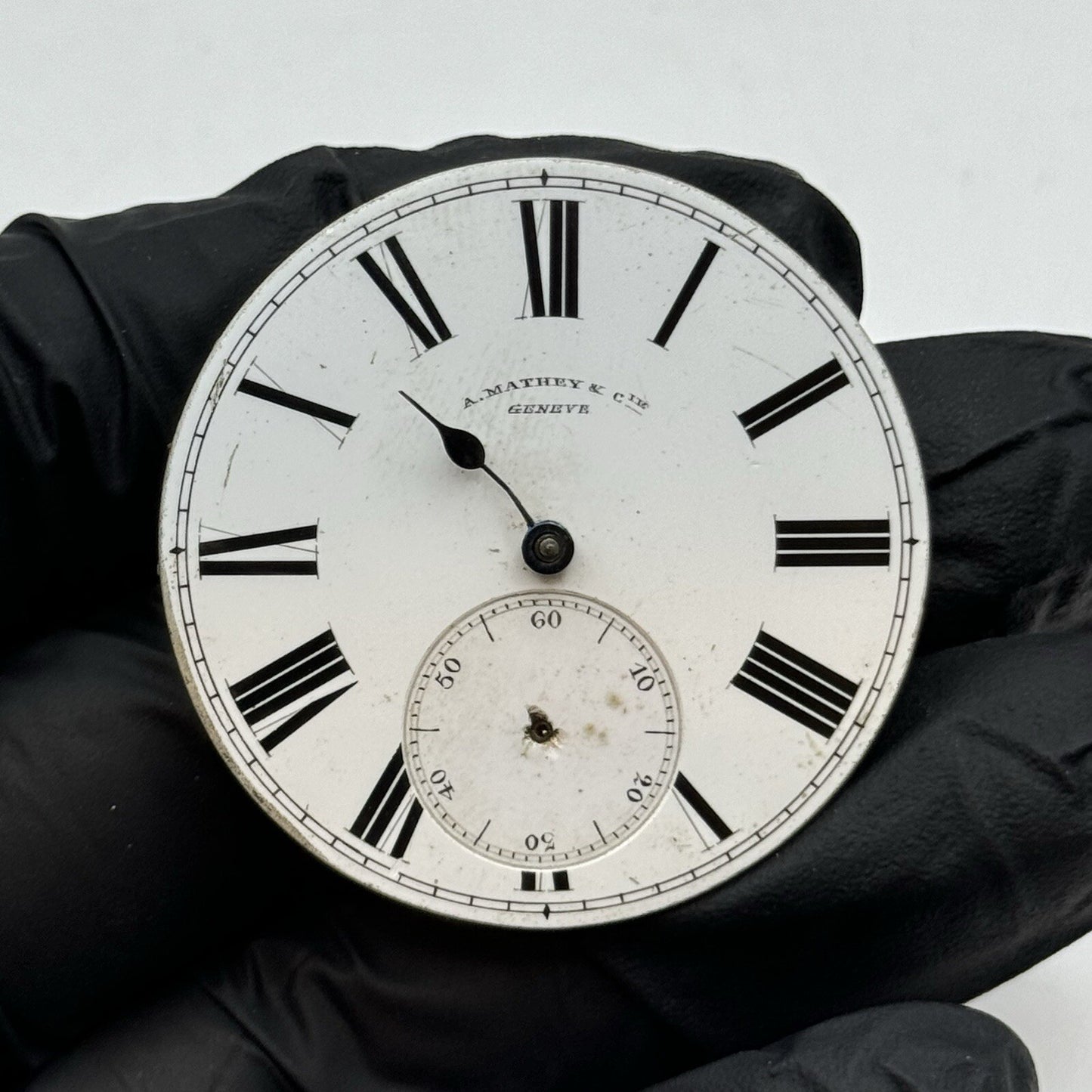 41mm A Mathey & Cie Geneve Pocket Watch Movement Dial FOR PARTS Restoration