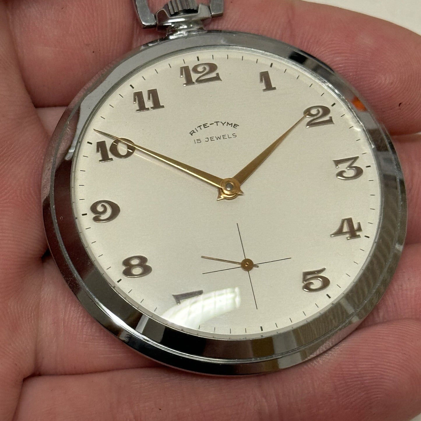 49mm Vintage NEW OLD STOCK Rite - Tyme Open Face Subdial Pocket Watch TO SERVICE