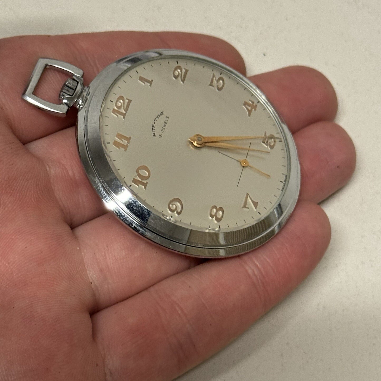 49mm Vintage NEW OLD STOCK Rite - Tyme Open Face Subdial Pocket Watch TO SERVICE