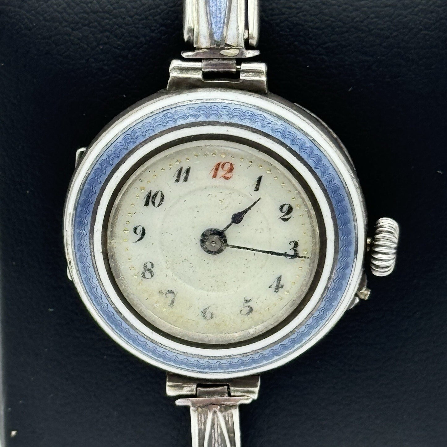 Pin Set Vintage Blue Enamel Sterling Silver 925 Ladies Trench Watch TO RESTORE