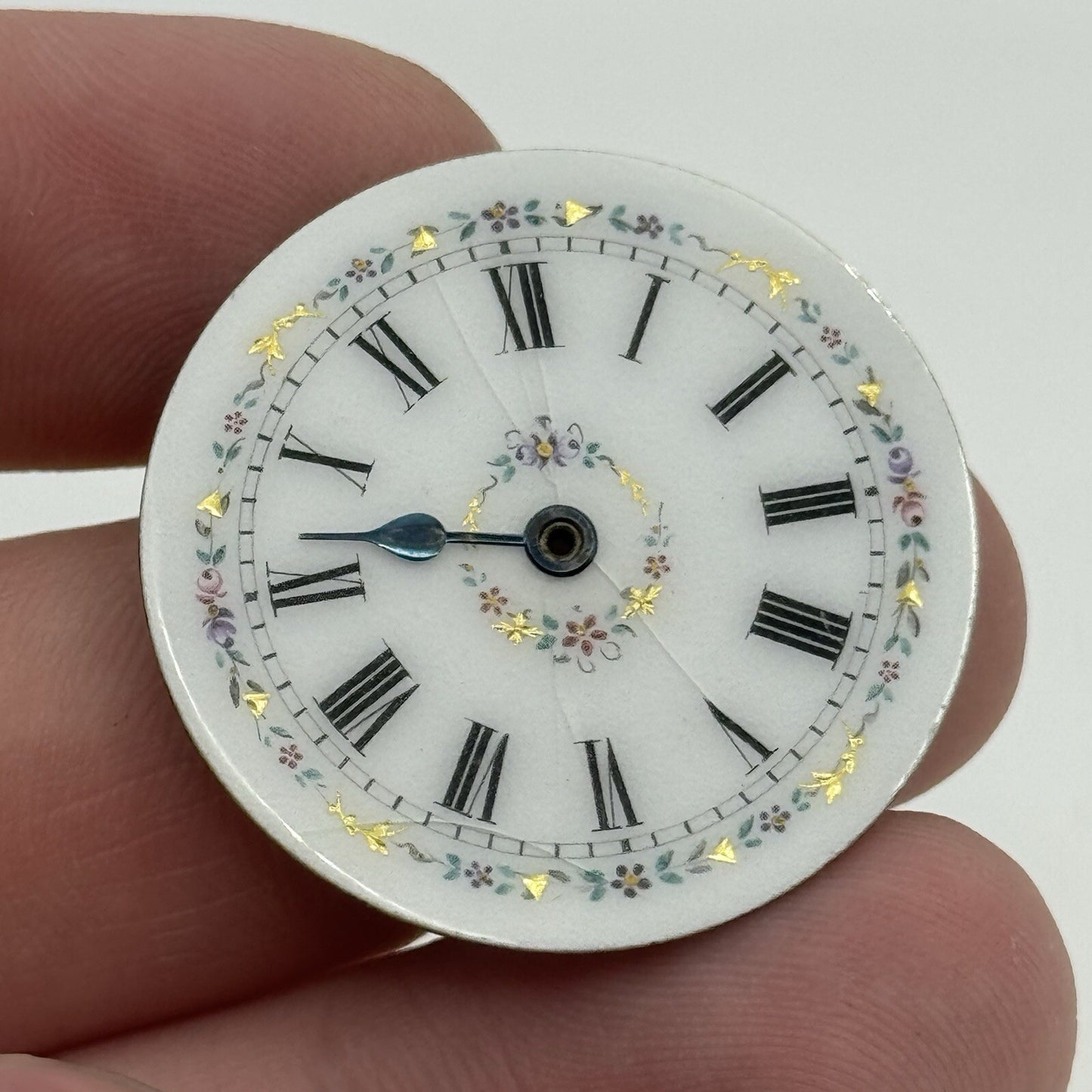 31.4mm Antique Beautiful Porcelain Patterned Pocket Watch Dial Spares Parts