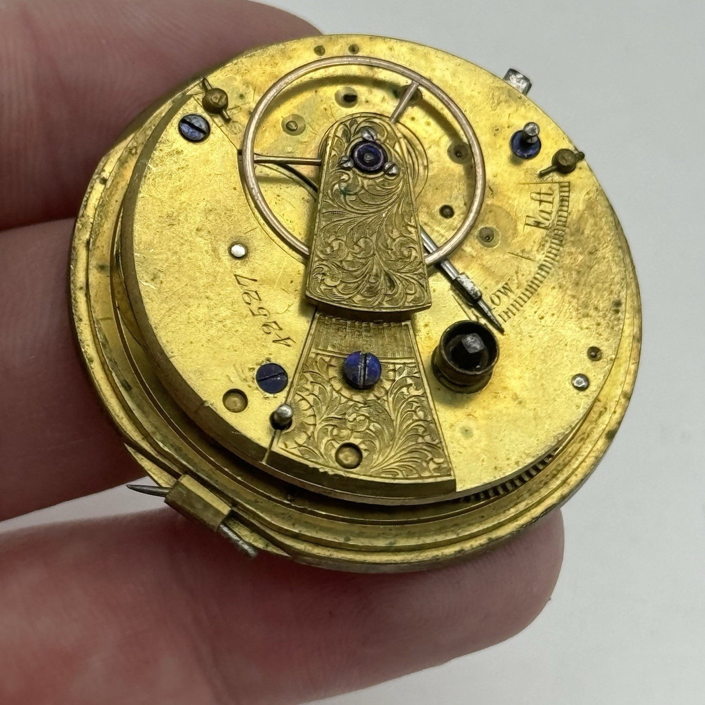 41.8mm Antique Unidentified English Fusee Pocket Watch Movement - PARTS REPAIR