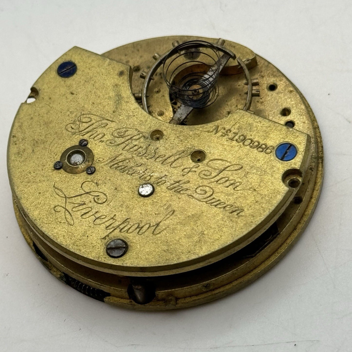 46.4mm Thomas Russell & Son Liverpool Antique Pocket Watch Movement FOR PARTS