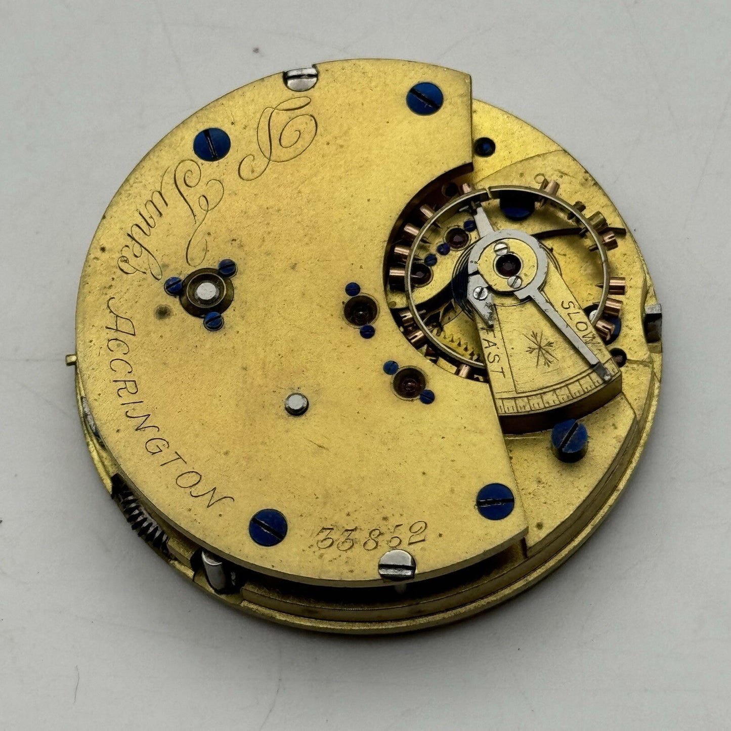 47.2mm Manual Wind Antique D Tunks Accrington Pocket Watch Movement FOR PARTS