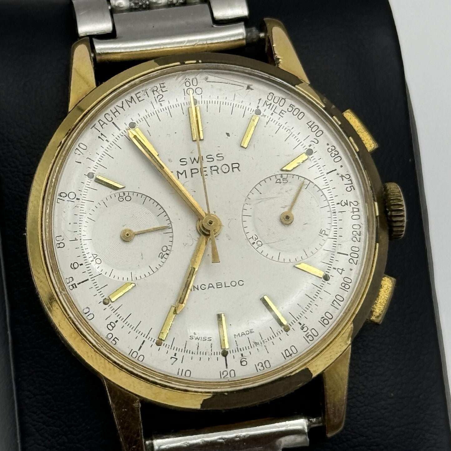 Vintage Swiss Emperor Valjoux 7730 Chronograph Watch Ollech & Wajs TO RESTORE