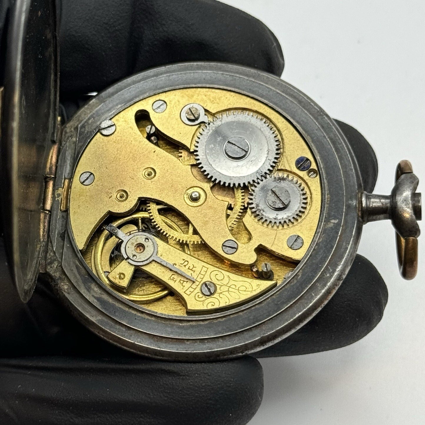 50mm Vintage Gun Metal Grey Mystery Nice Movement Pocket Watch FOR PARTS