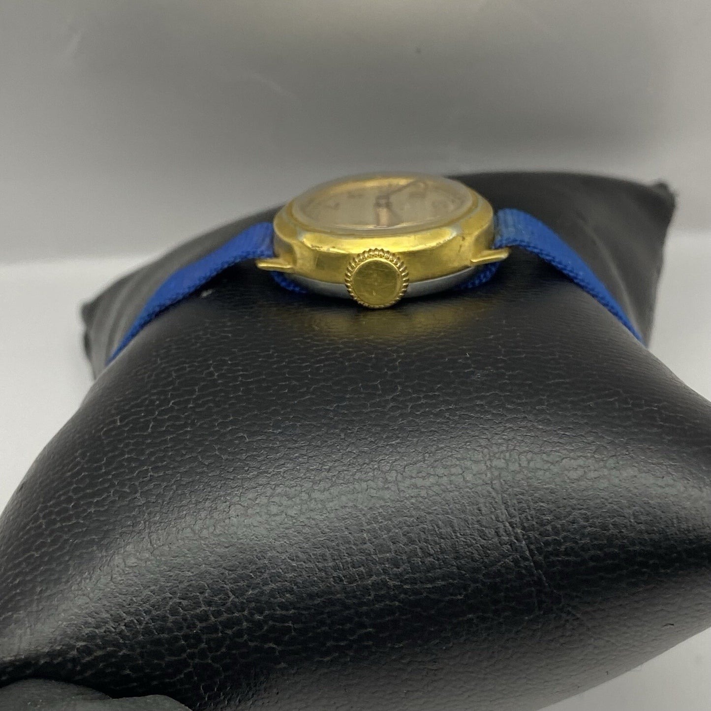 21mm Ladies Oris Cal 491 Gold Plated Blue Strap Swiss Watch FOR PARTS To Restore