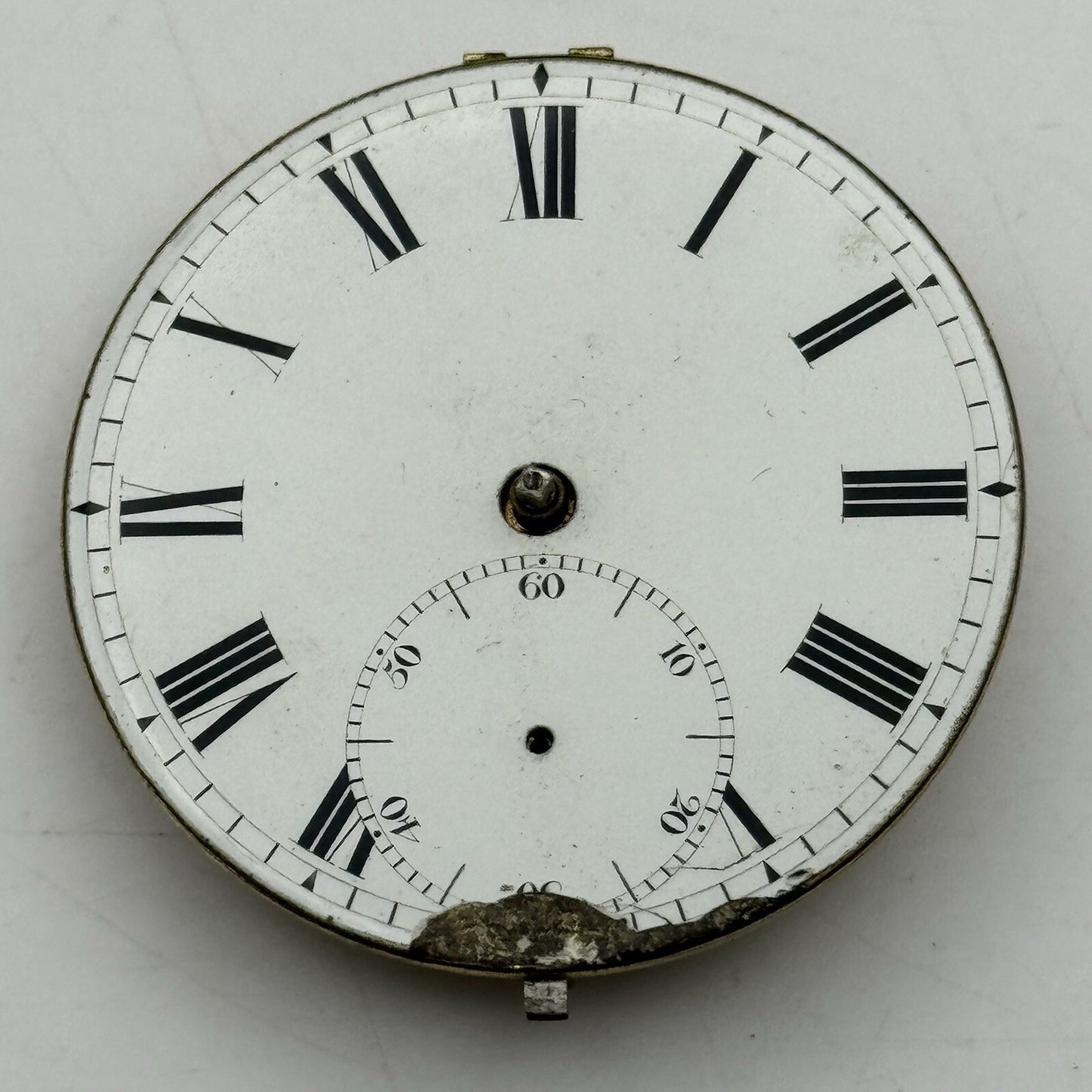 47.8mm Unidentified London Pocket Watch Movement Roman Numerals Dial FOR PARTS