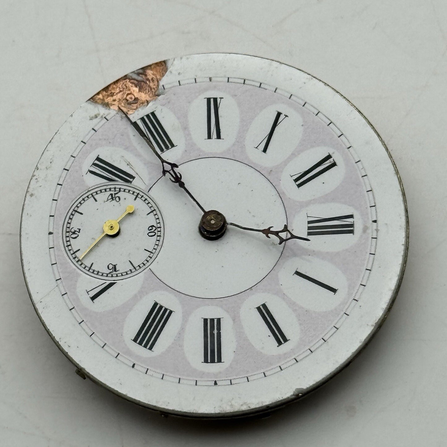 40.8mm Antique Key Wound Beautiful Dial Pocket Watch Movement FOR PARTS