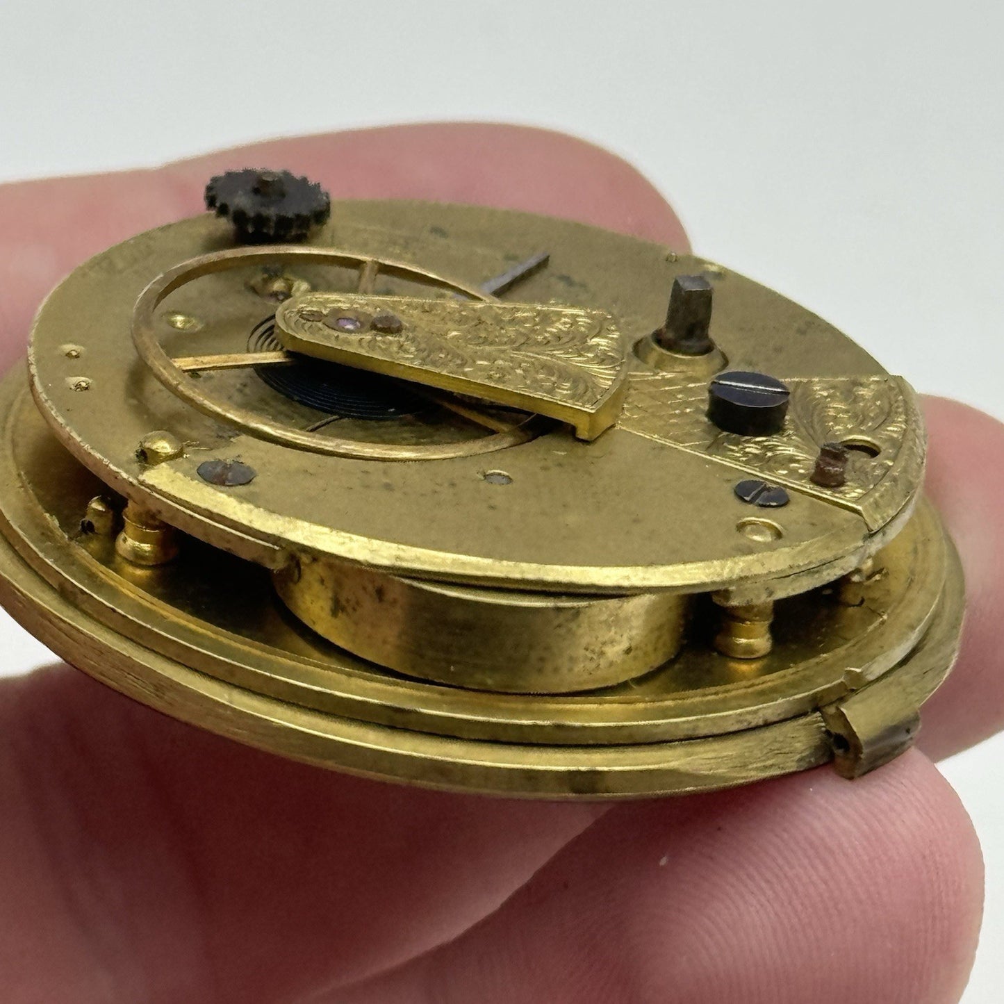 45.5mm Antique Unidentified Fusee Pocket Watch Movement - PARTS REPAIR SPARES