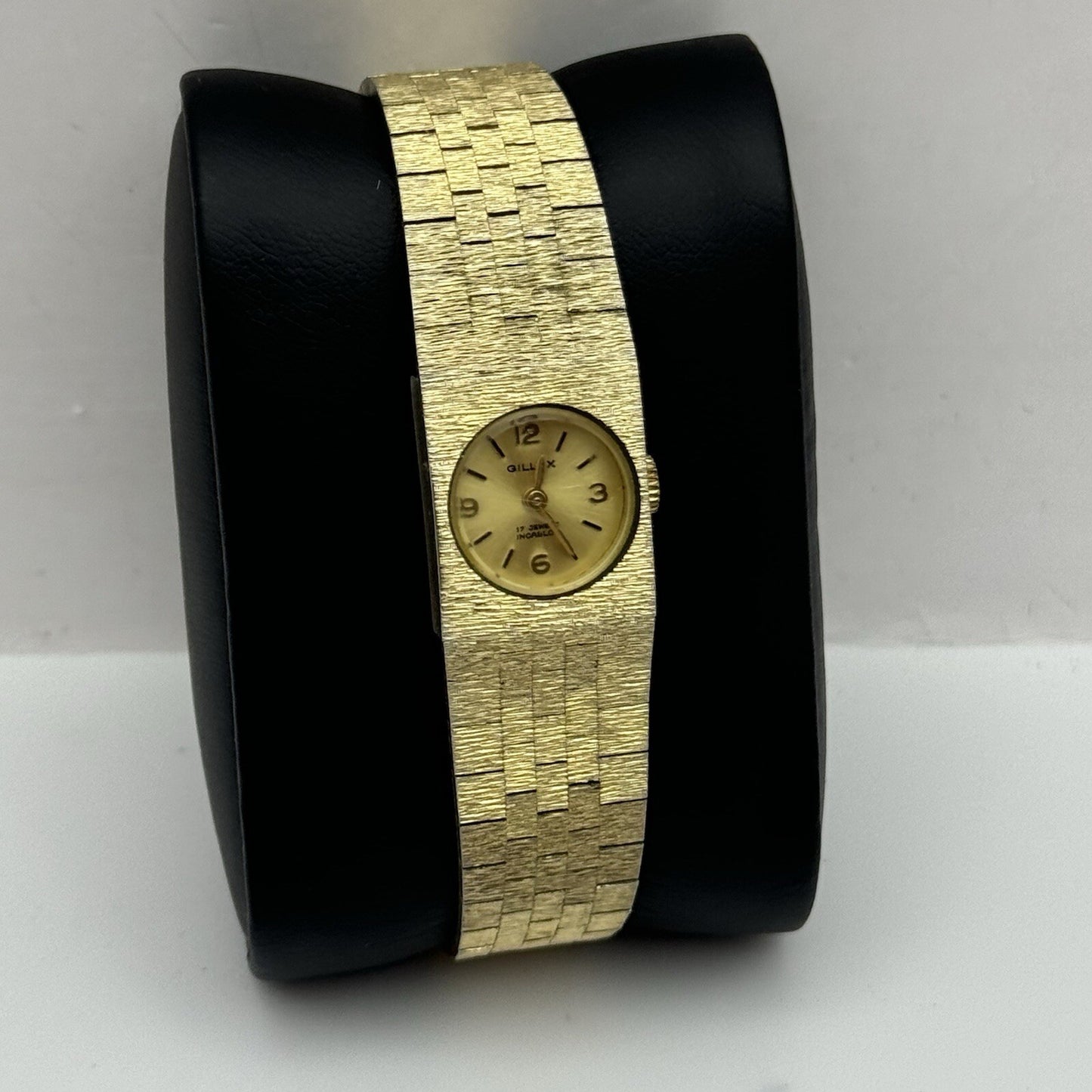 16mm WORKING Ladies Gillex Swiss Gold Tone Bark Affect Manual Wind Vintage Watch
