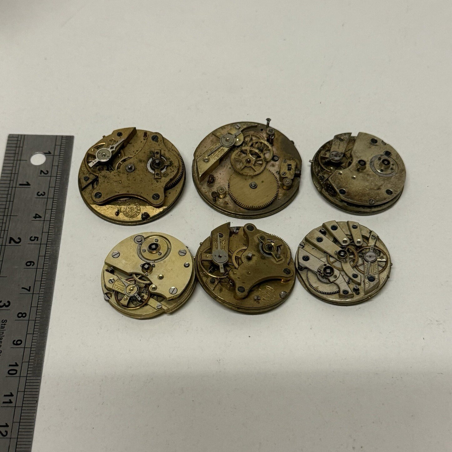 6 x Antique Manual Wind Pocket Watch Movements Parts Repair Bundle Job Lot