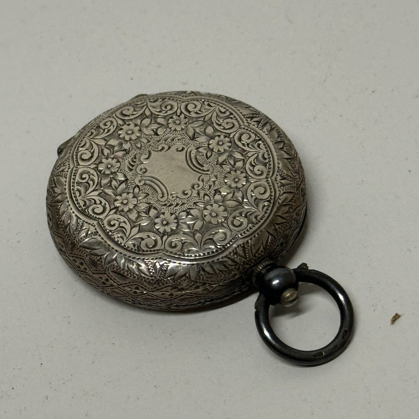 Antique Sterling Silver Patterned Dial Cylinder Pocket Watch & Outer Case PARTS