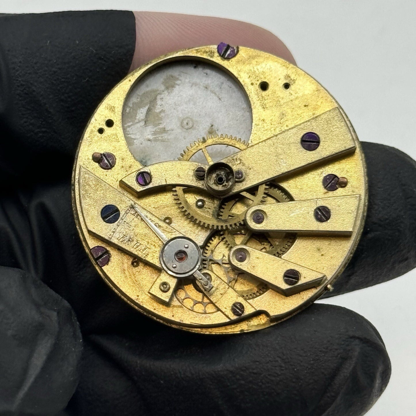 33.9mm Partial Porcelain Dial Cylinder Pocket Watch Movement FOR PARTS